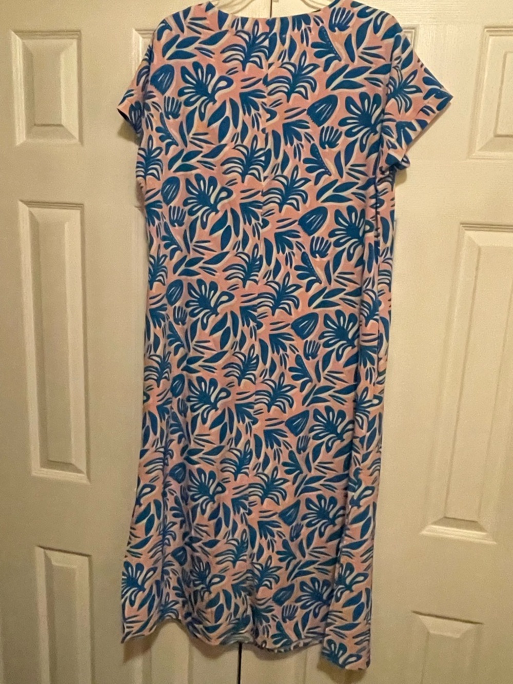 Michelle McDowell Tropical Midi Dress Size M Pink Blue Resort Chic Pocket Slits - Picture 4 of 11